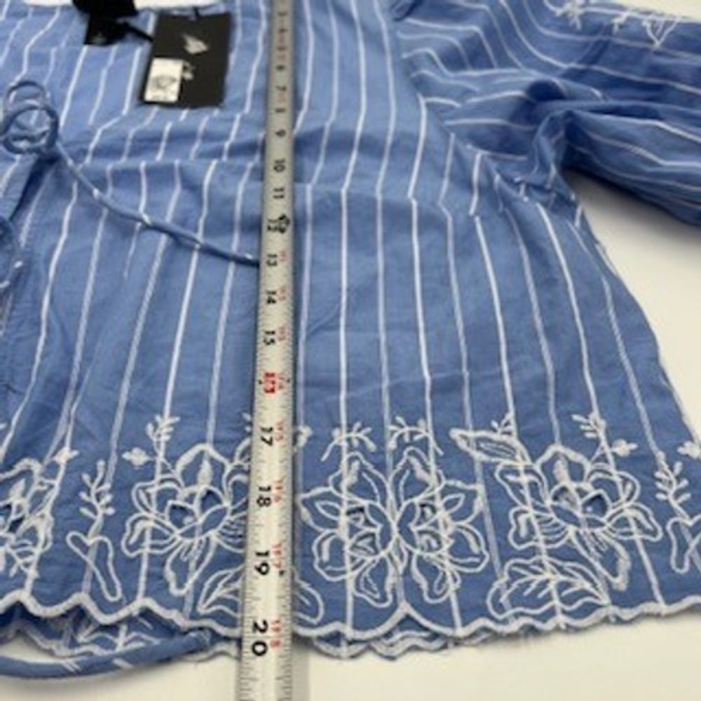 Future Collective Blue White Striped Embroidered Eyelet Tie Front Blouse Large - Picture 6 of 9